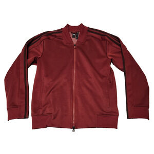 Adidas ID Track Suit Zip Up Bomber Jacket Red-Maroon w/ Brown 3-Stripes Men's M